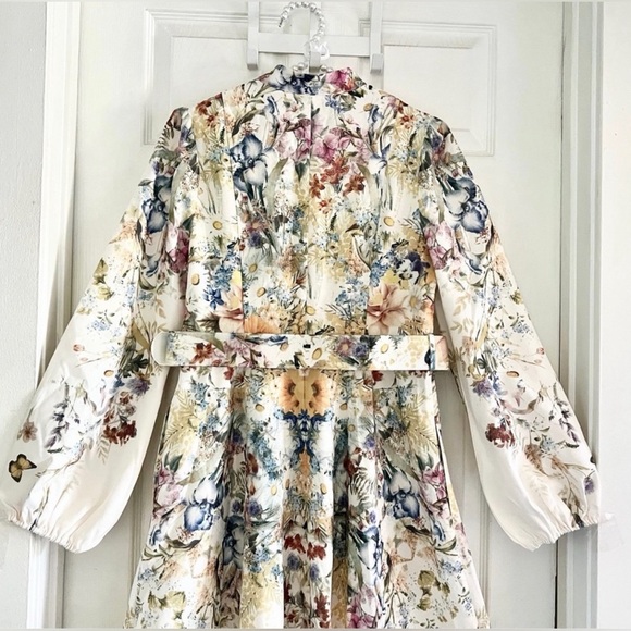 NEW Commense Belted Balloon Long Sleeve Floral Butterfly Dress Midi, XS - Picture 8 of 16